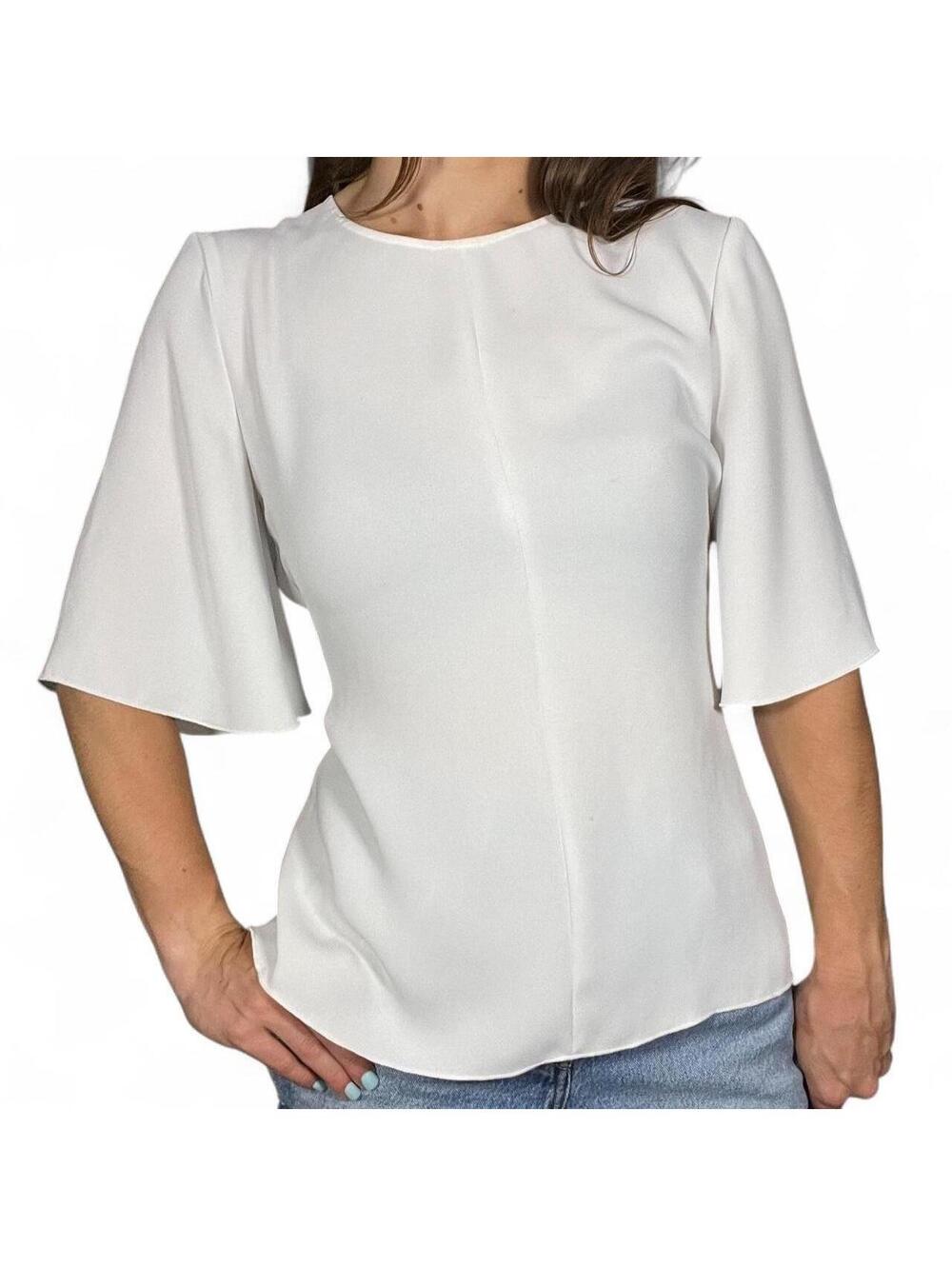 Aritzia Babaton White Tie Back Blouse Short Sleeve Top Women's Size Small